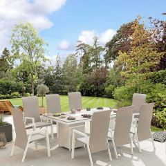 ENJOi Alfa 8 Seat Dining Set with Rectangle Firepit Table in White