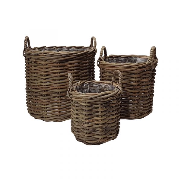 Rattan Round Basket Grey 33cm